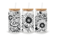 Verre givré 16 oz – Fleurs noir & blanc