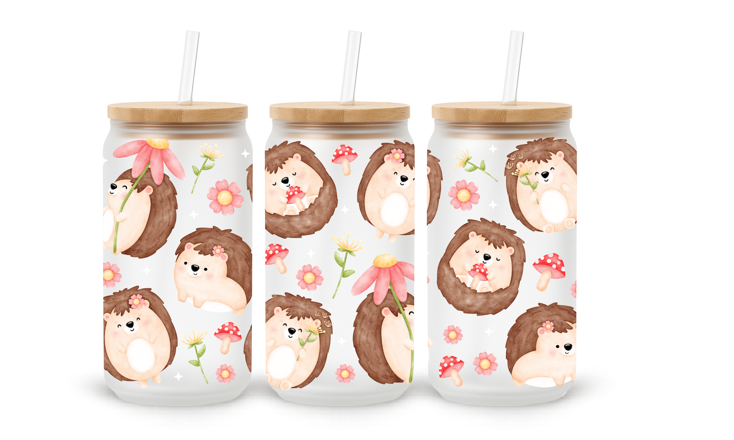 Verre givré 16 oz – Petits hérissons fleuris