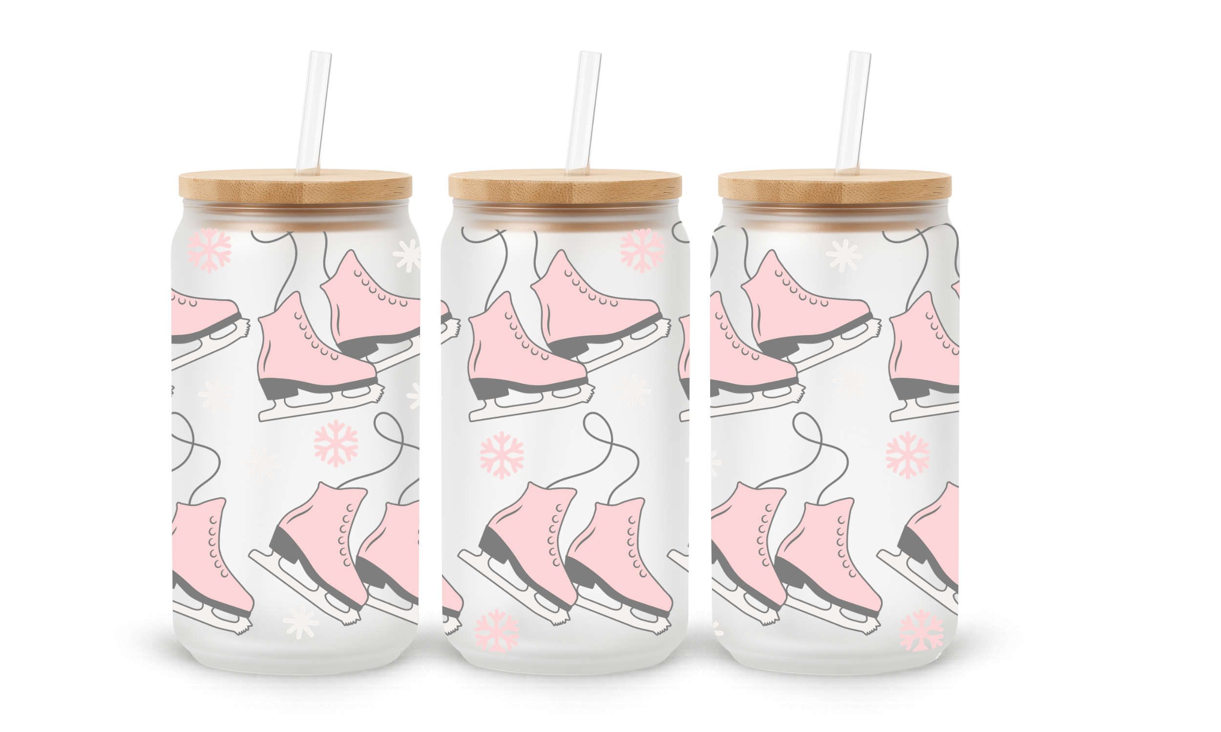 Verre givré 16 oz – Patins roses d’hiver