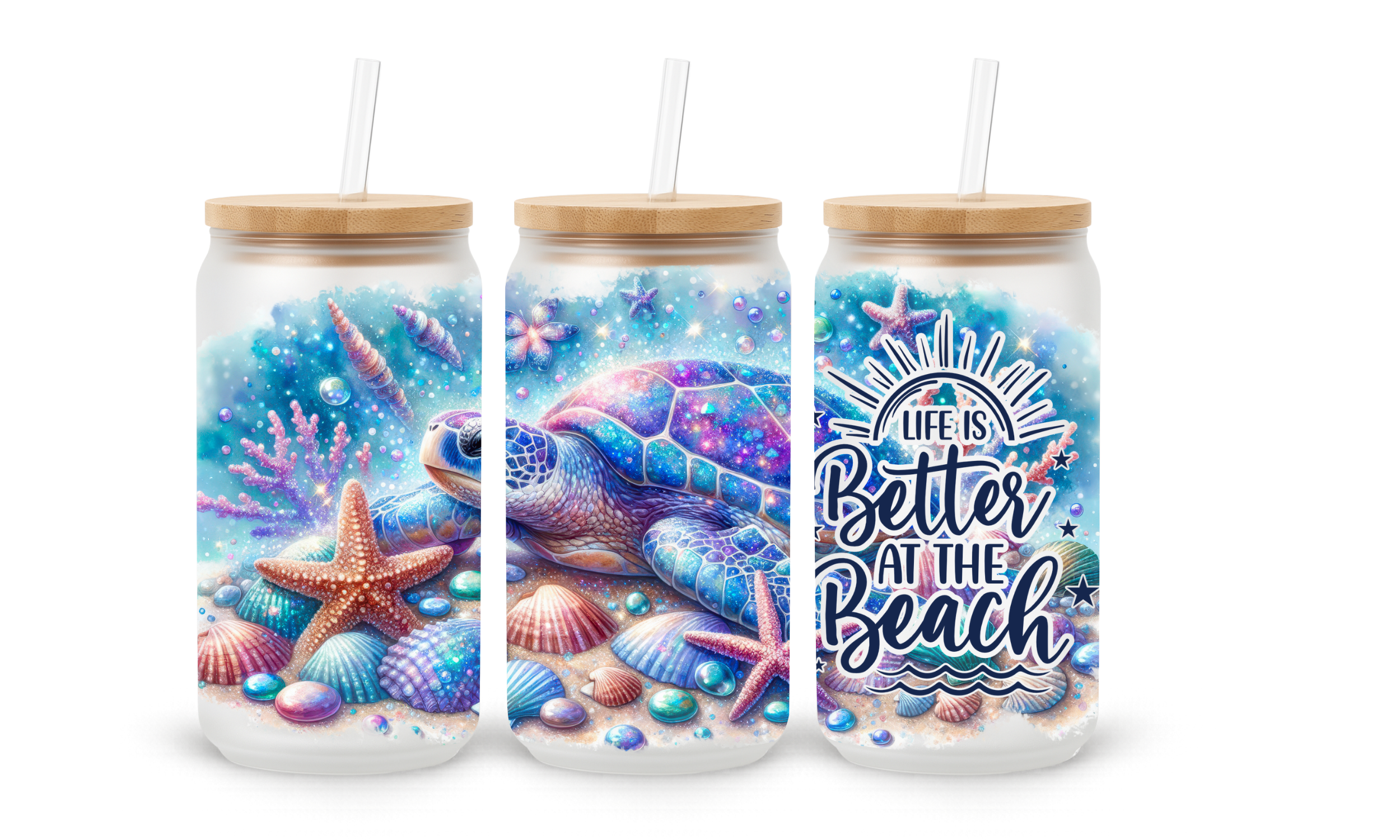 Verre givré 16 oz – Tortue marine & été