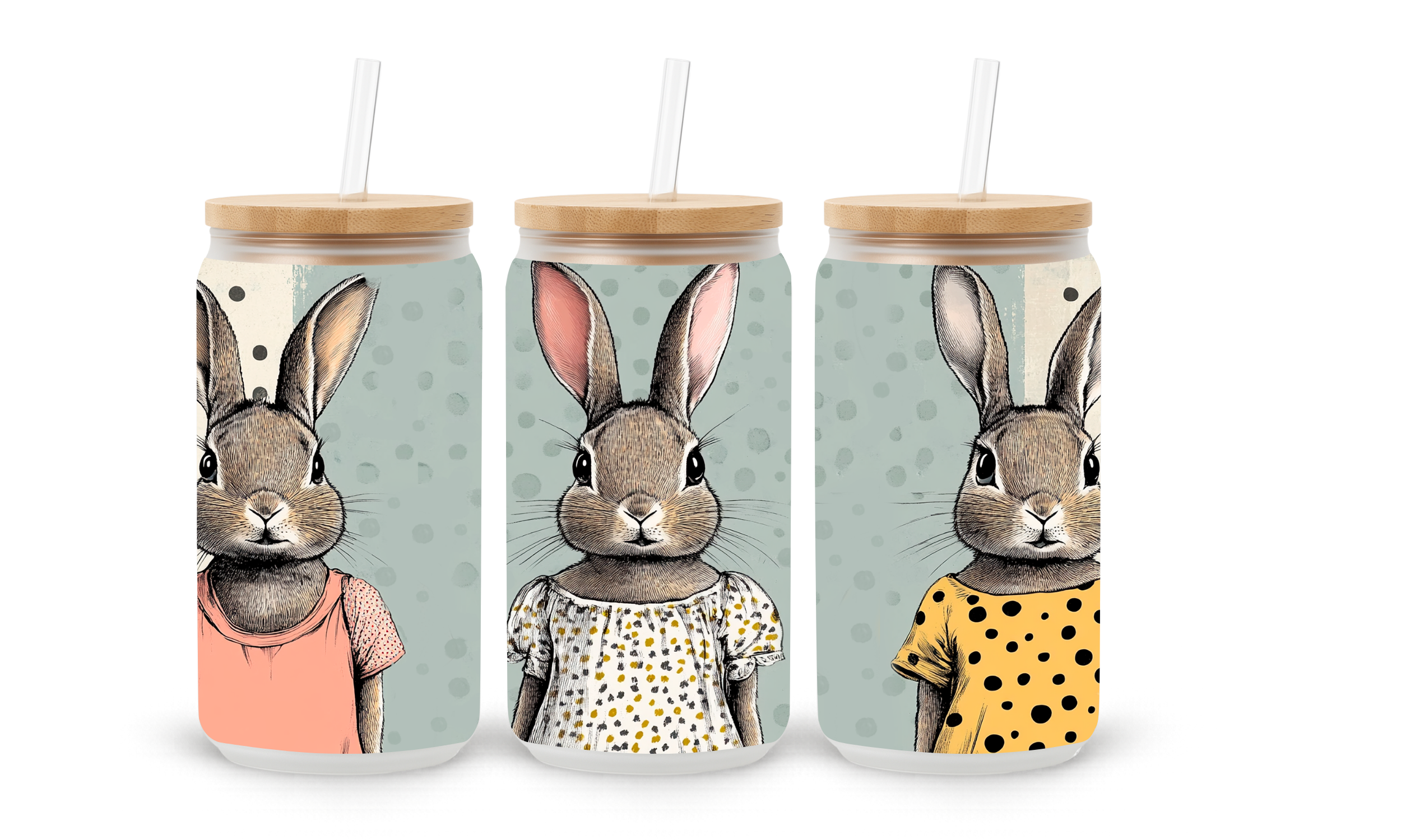 Verre givré 16 oz – Lapins stylés minimalistes