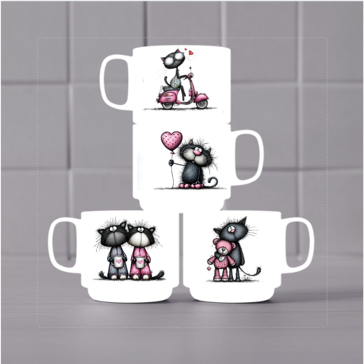 Ensemble de 4 tasses empilables – Chats (10 oz)